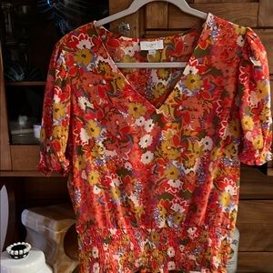 LOFT Women's Floral Top - Red and Yellow